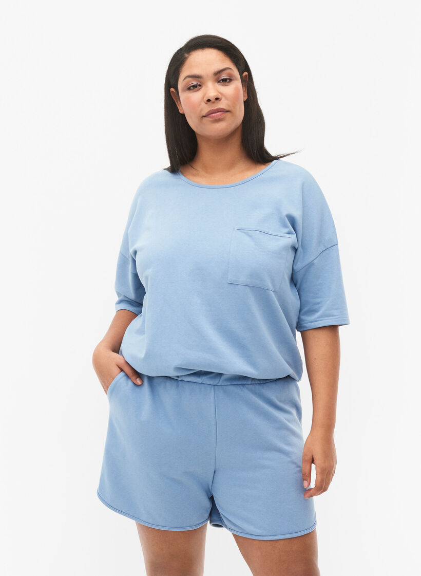 Enfärgade sweatshirtshorts med fickor, Faded Denim, Model image number 0