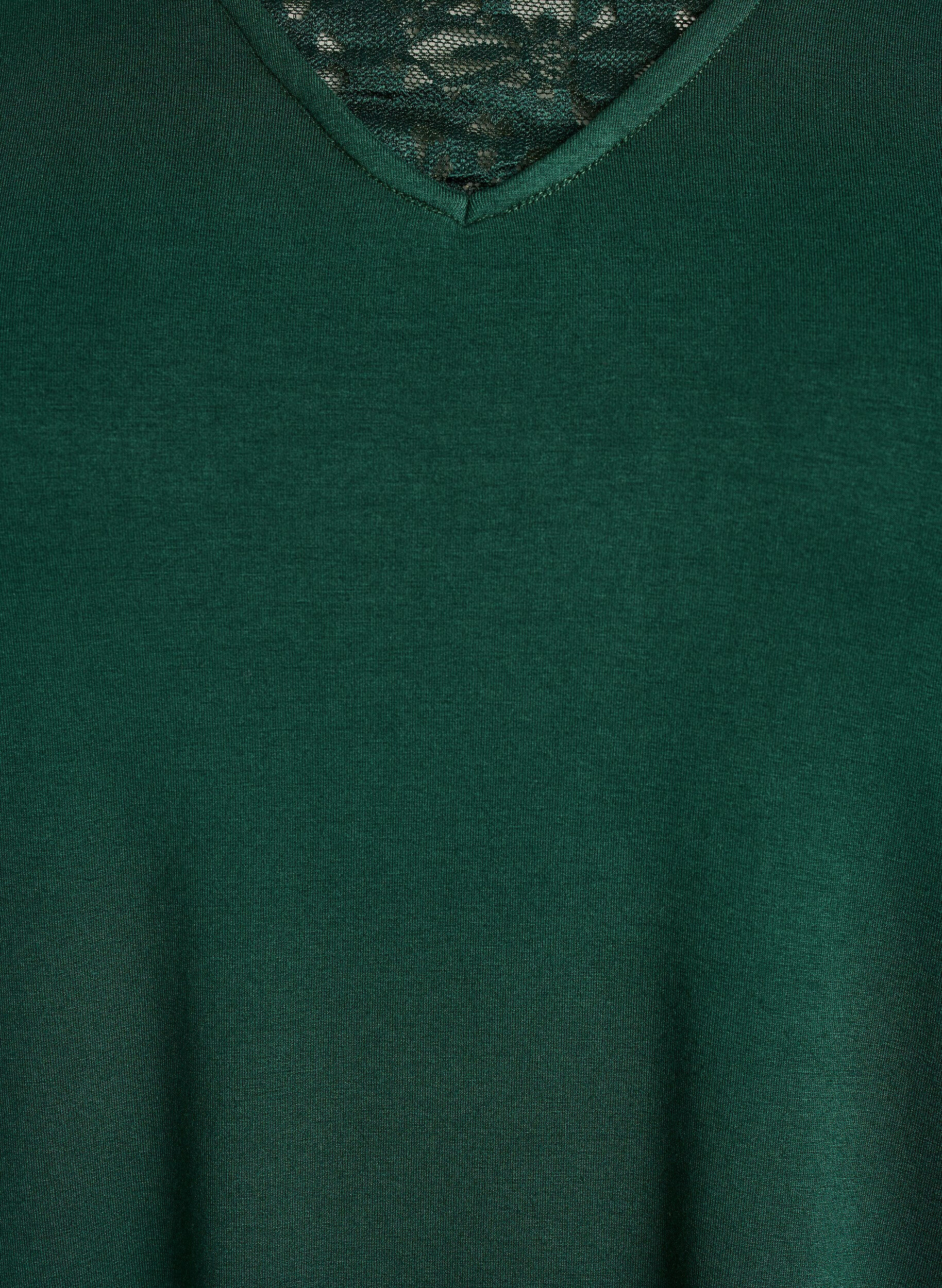 Zizzi L&aring;ng&auml;rmad pyjamastopp med spetsdetaljer, Gr&ouml;n, Packshot image number 2