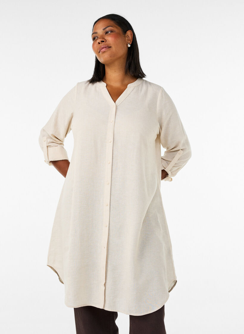 L&aring;ng skjorta i linne och viskos, Beige, Model image number 1