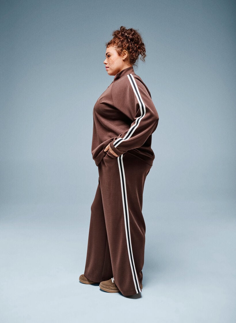 L&ouml;sa tr&auml;ningsbyxor med h&ouml;g midja och randdetalj, Brun, Image image number 0