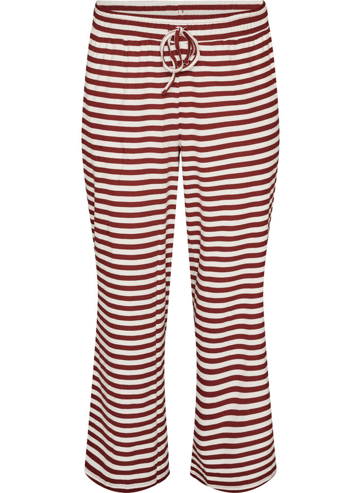 Randiga pyjamasbyxor med h&ouml;g midja och vida ben, R&ouml;d, Packshot image number 0