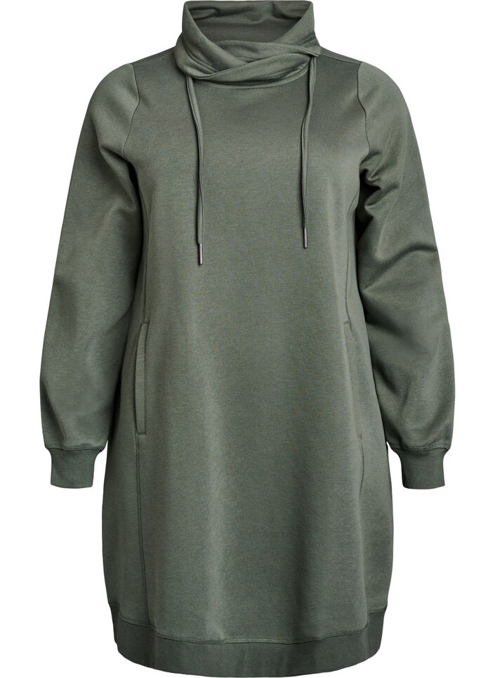 Kort sweatshirtkl&auml;nning med h&ouml;g krage och fickor, Gr&ouml;n, Packshot image number 0