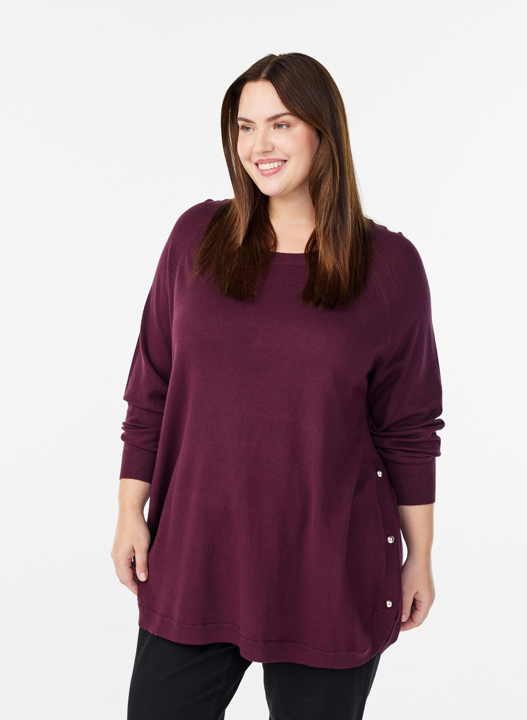 Stickad blus med knappar i sidan, R&ouml;d, Model