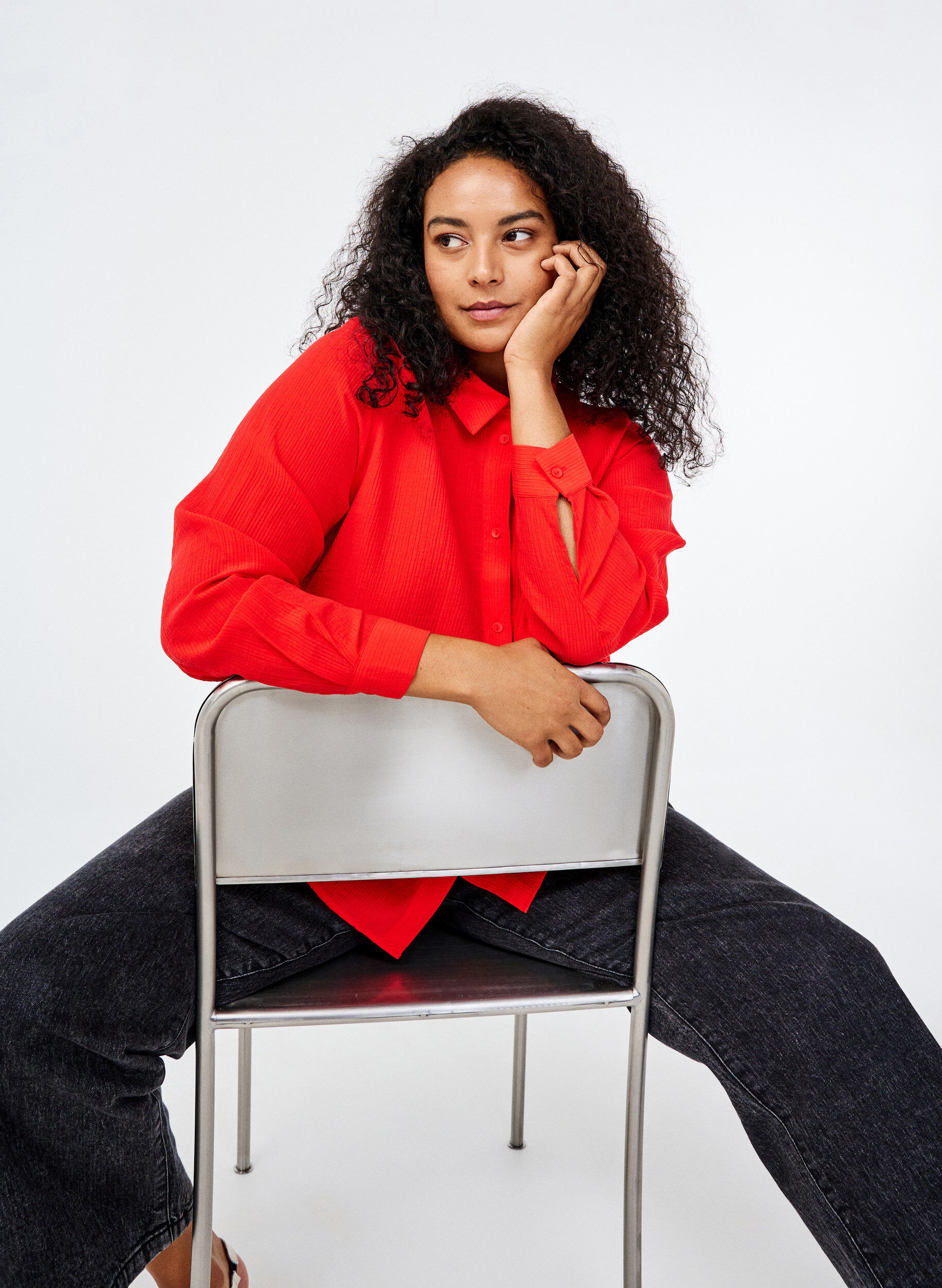 Zizzi Skjorta med randig textur, R&ouml;d, Image image number 0