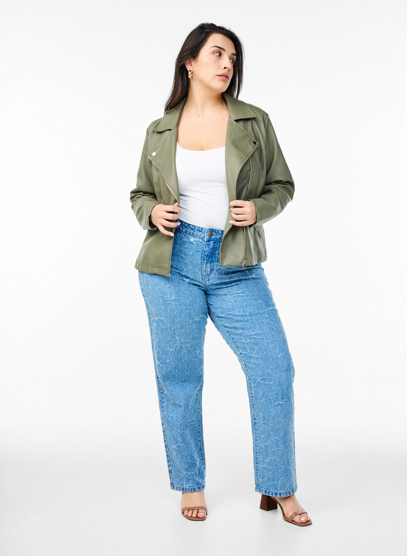 Bikerjacka i l&auml;derimitation, Gr&ouml;n, Model image number 1