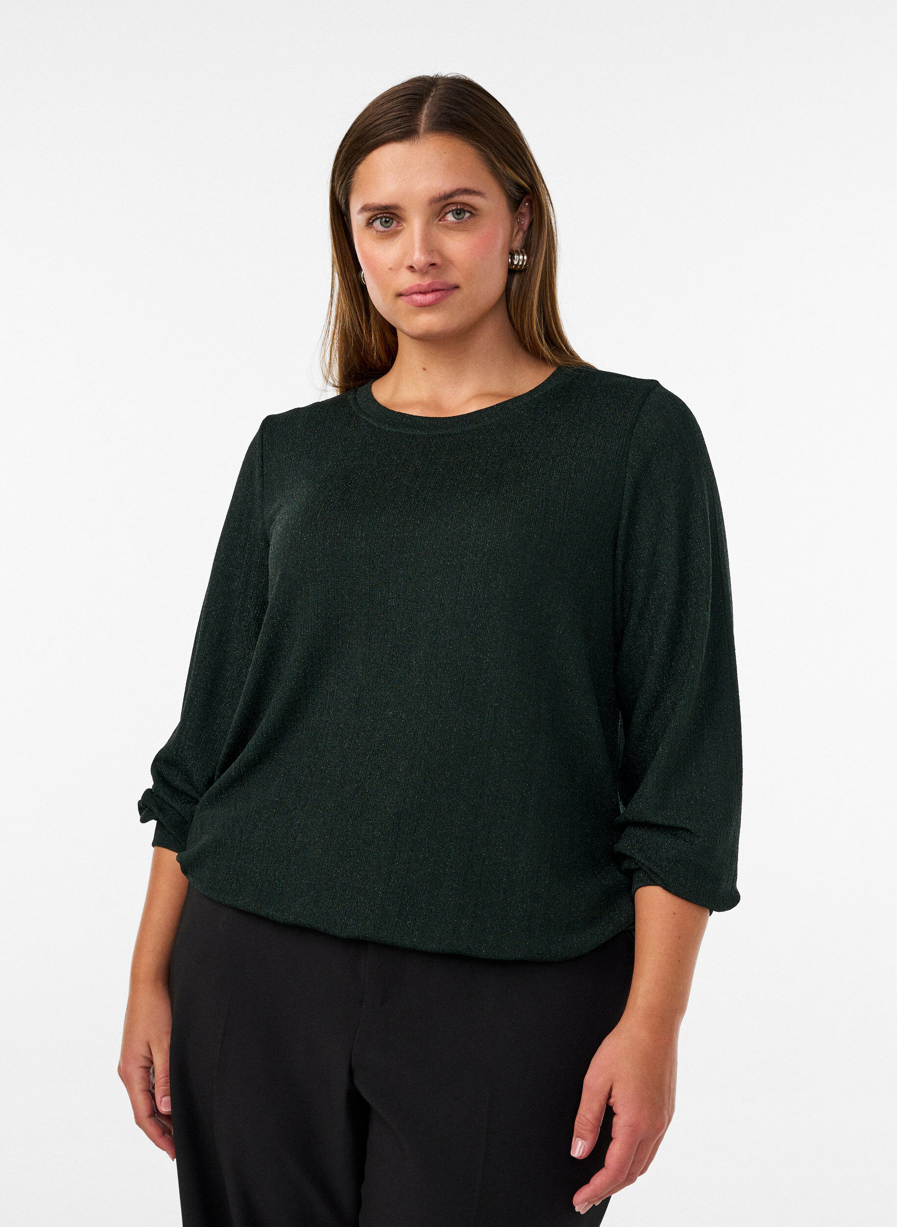 ZizziBlus med vertikal struktur och glittertr&aring;d, Gr&ouml;n, Model image number 0