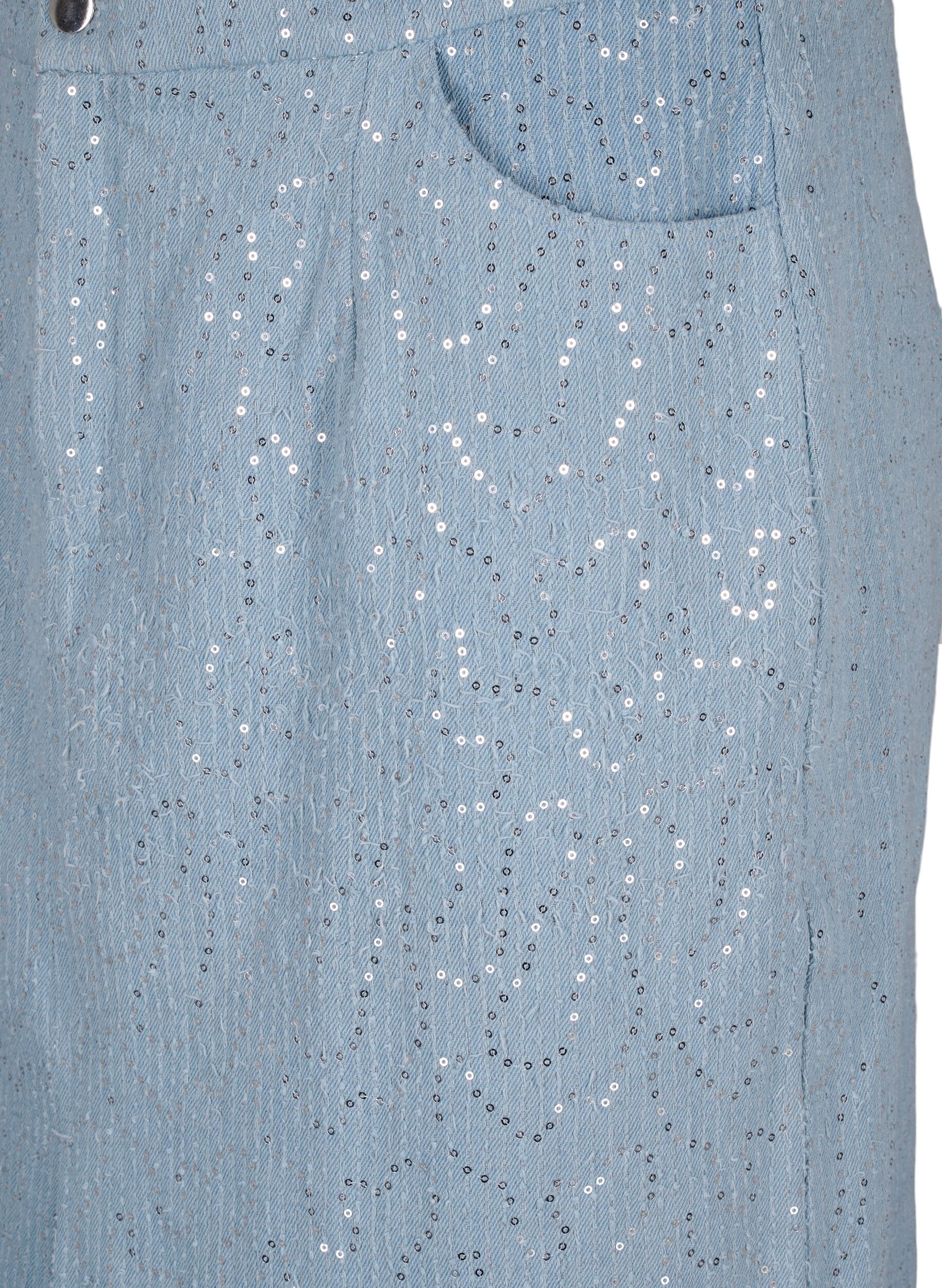 Zizzi Denimkjol med slits och paljetter, Light Blue Denim, Packshot image number 2