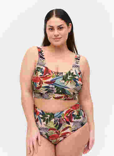 Bikinitrosa med hög midja och mönster, Palm Print, Model image number 0