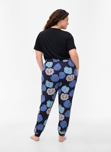Pyjamasbyxor med blommigt mönster i bomull, Blue Flower, Model image number 1