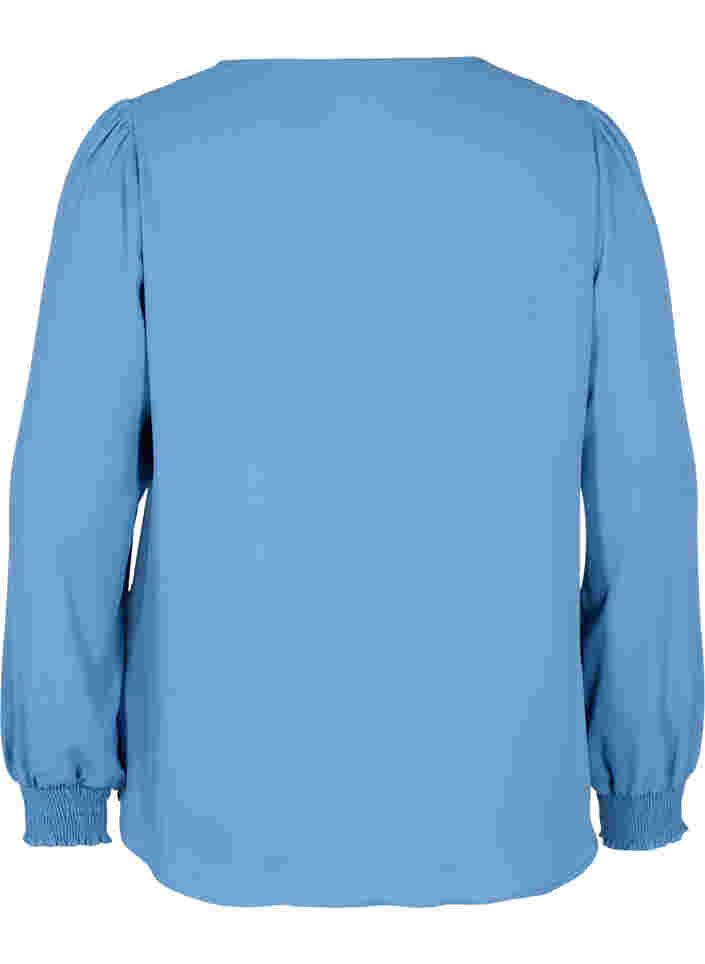 Skjorta med v-ringning och smock, Captains Blue, Packshot image number 1