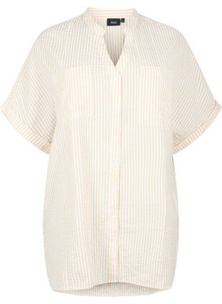 Randig skjorta med bröstfickor, Natrual/S. Stripe, Packshot image number 0