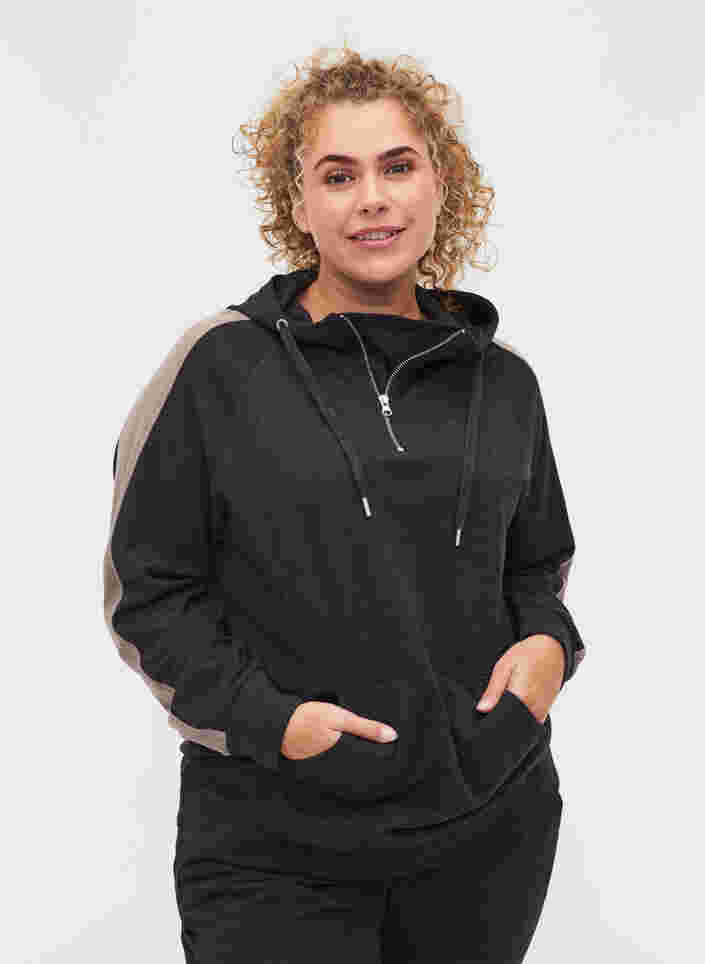 Sweatshirt med dragkedja och huva, Black, Model