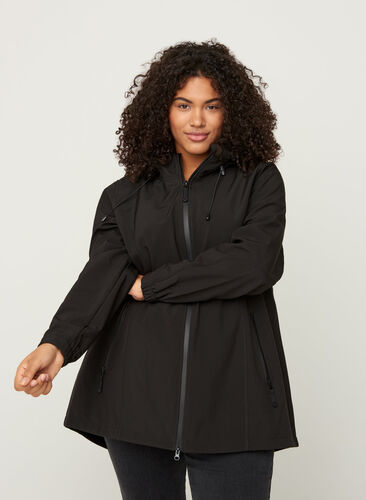 Kort softshell jacka med luva, Black, Model image number 0