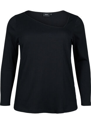 Långärmad t-shirt med asymmetrisk skärning, Black, Packshot image number 0