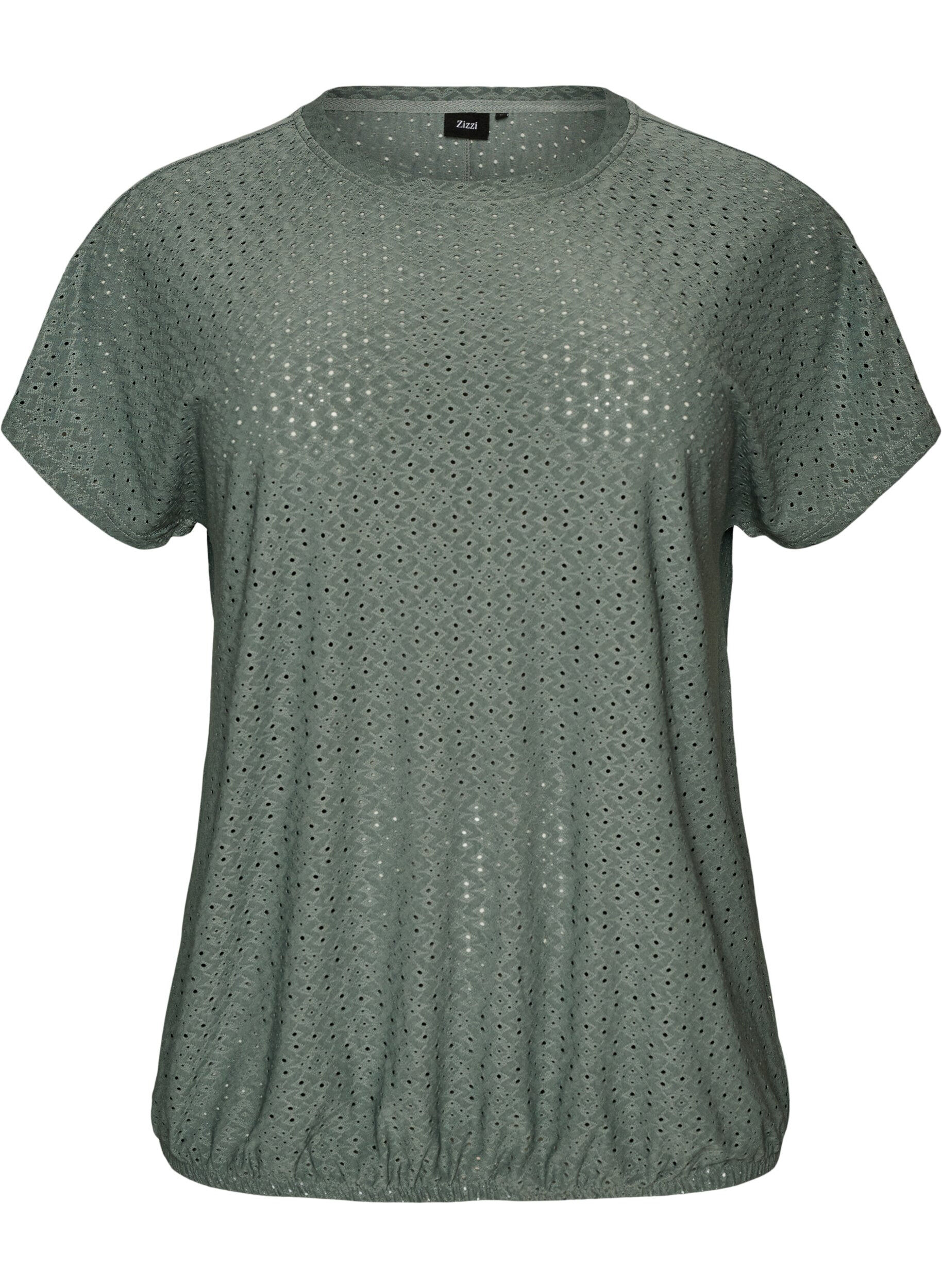 ZizziBlus med h&aring;lbroderi och ballongeffekt, Gr&ouml;n, Packshot image number 0