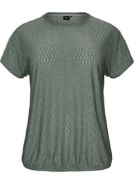 Blus med h&aring;lbroderi och ballongeffekt, Gr&ouml;n