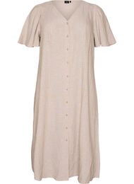Midikl&auml;nning i linne och viskos med volang&auml;rmar, Beige