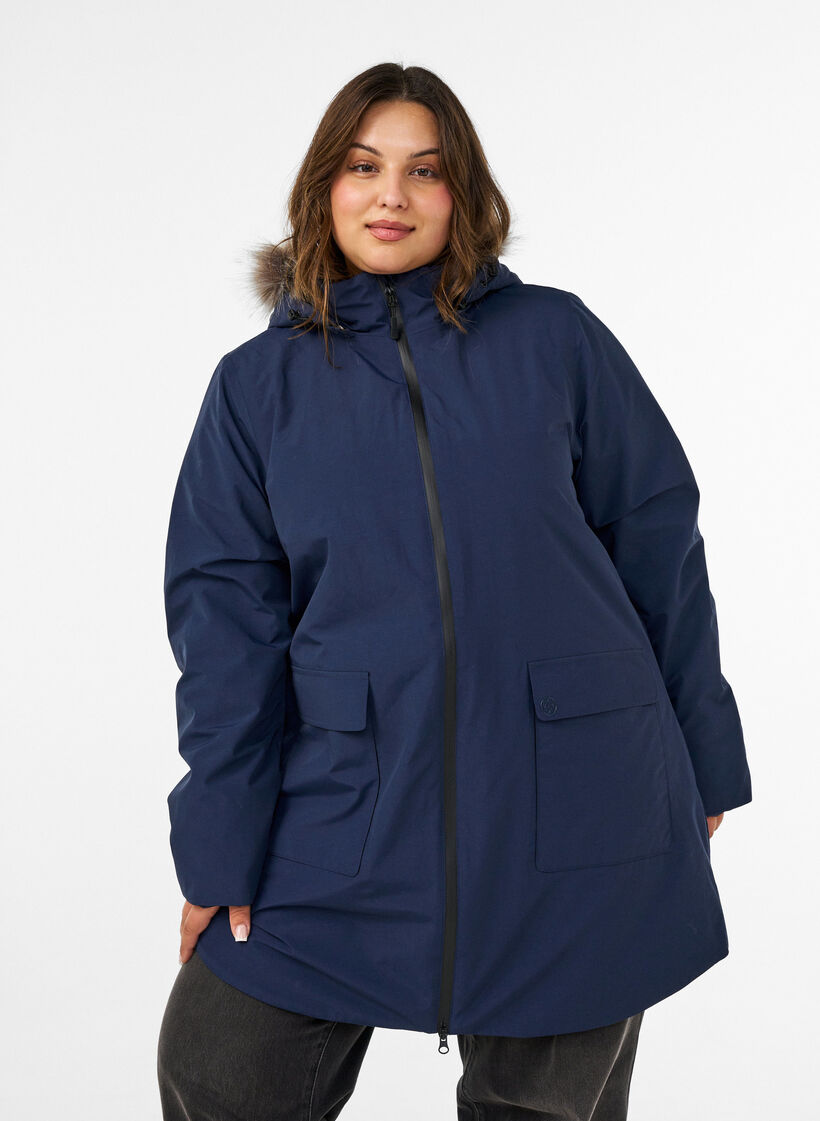 Vattent&auml;t parkas med huva, Bl&aring;, Model image number 0