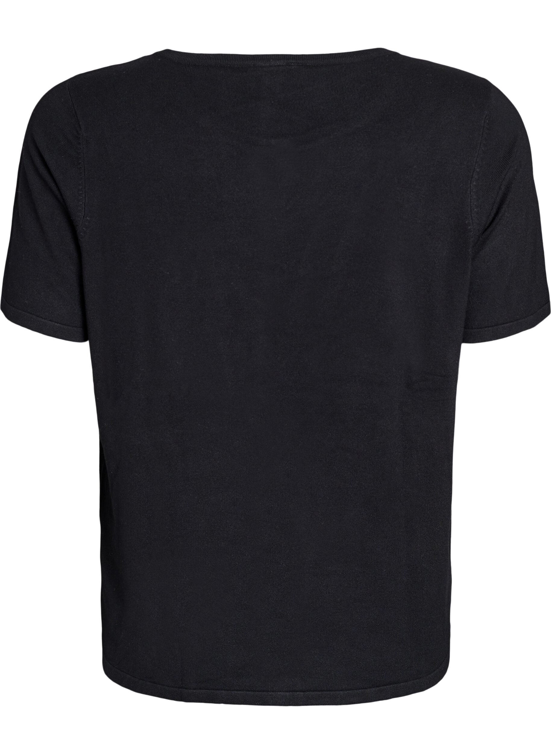 Zizzi Kort&auml;rmad stickad kofta i viskos, Svart, Packshot image number 1