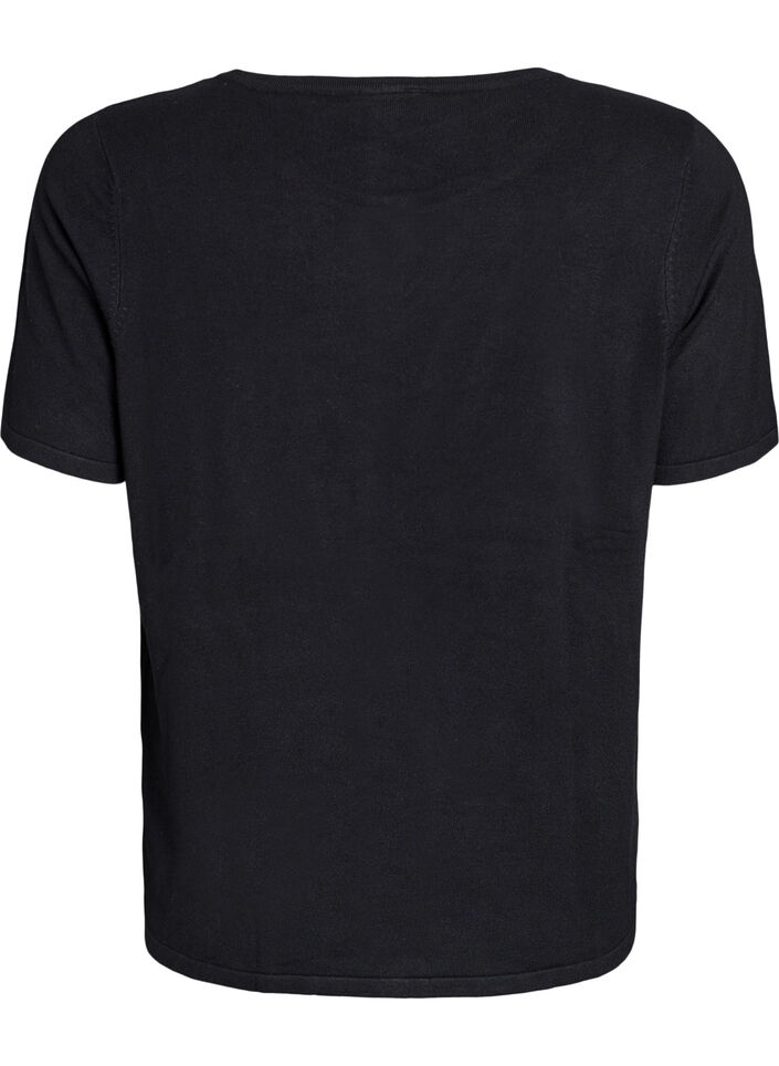 Kort&auml;rmad stickad kofta i viskos, Svart, Packshot image number 1