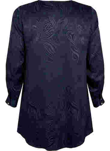 V-ringad tunika med ton-i-ton-mönster, Night Sky, Packshot image number 1