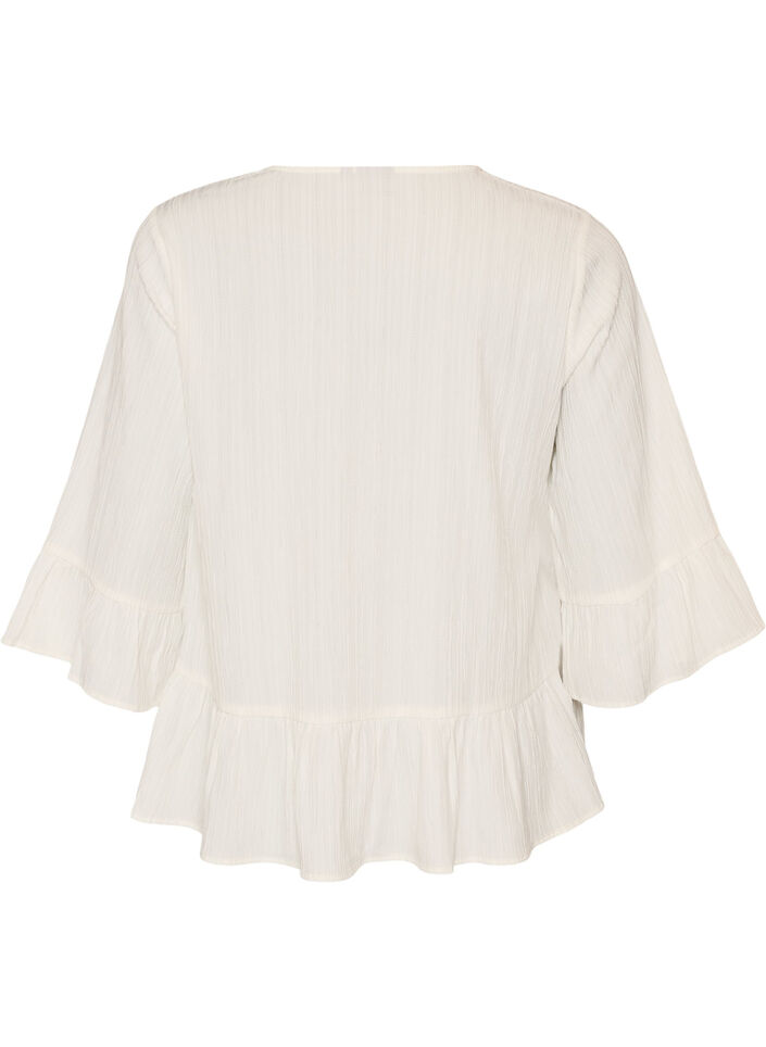 Blus med struktur, v-ringning och volanger, Vanilla, Packshot image number 1