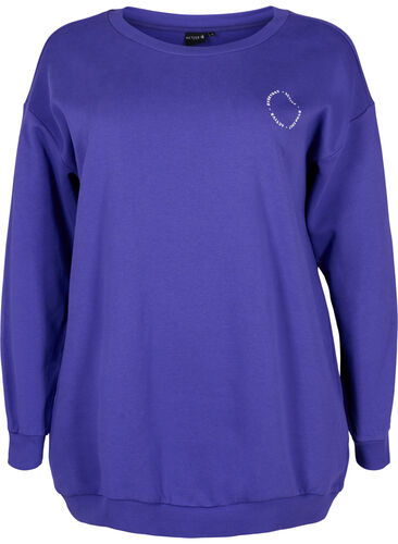 Sweatshirt i bomull med tryck, Deep Blue, Packshot image number 0
