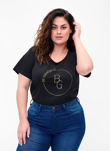 T-shirt med tryck, Black BG, Model image number 0