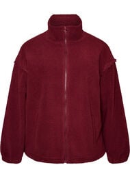 Jacka i teddy med kant i broderie anglaise och h&ouml;g krage, R&ouml;d