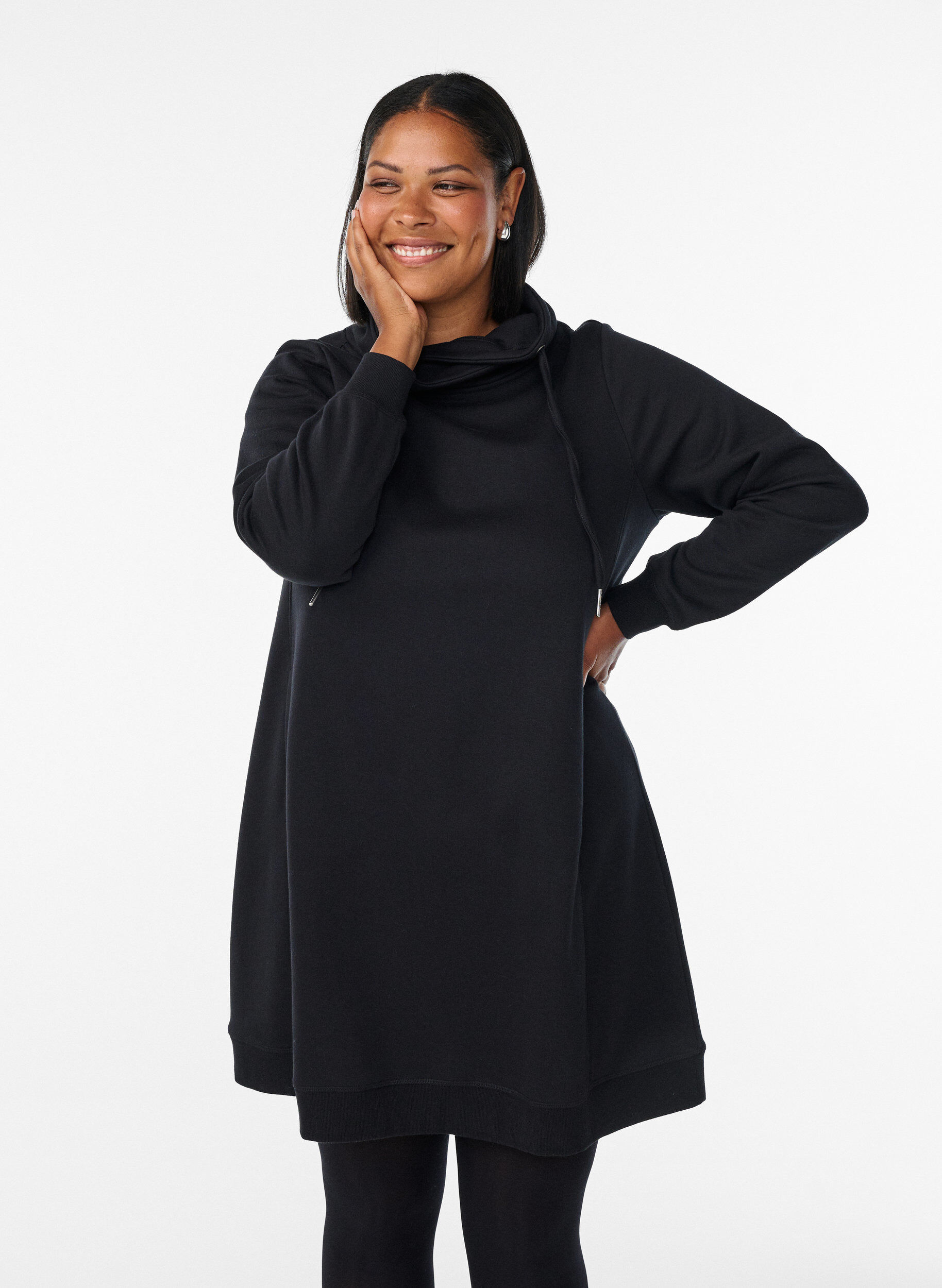 ZizziKort sweatshirtkl&auml;nning med h&ouml;g krage och fickor, Svart, Model image number 0