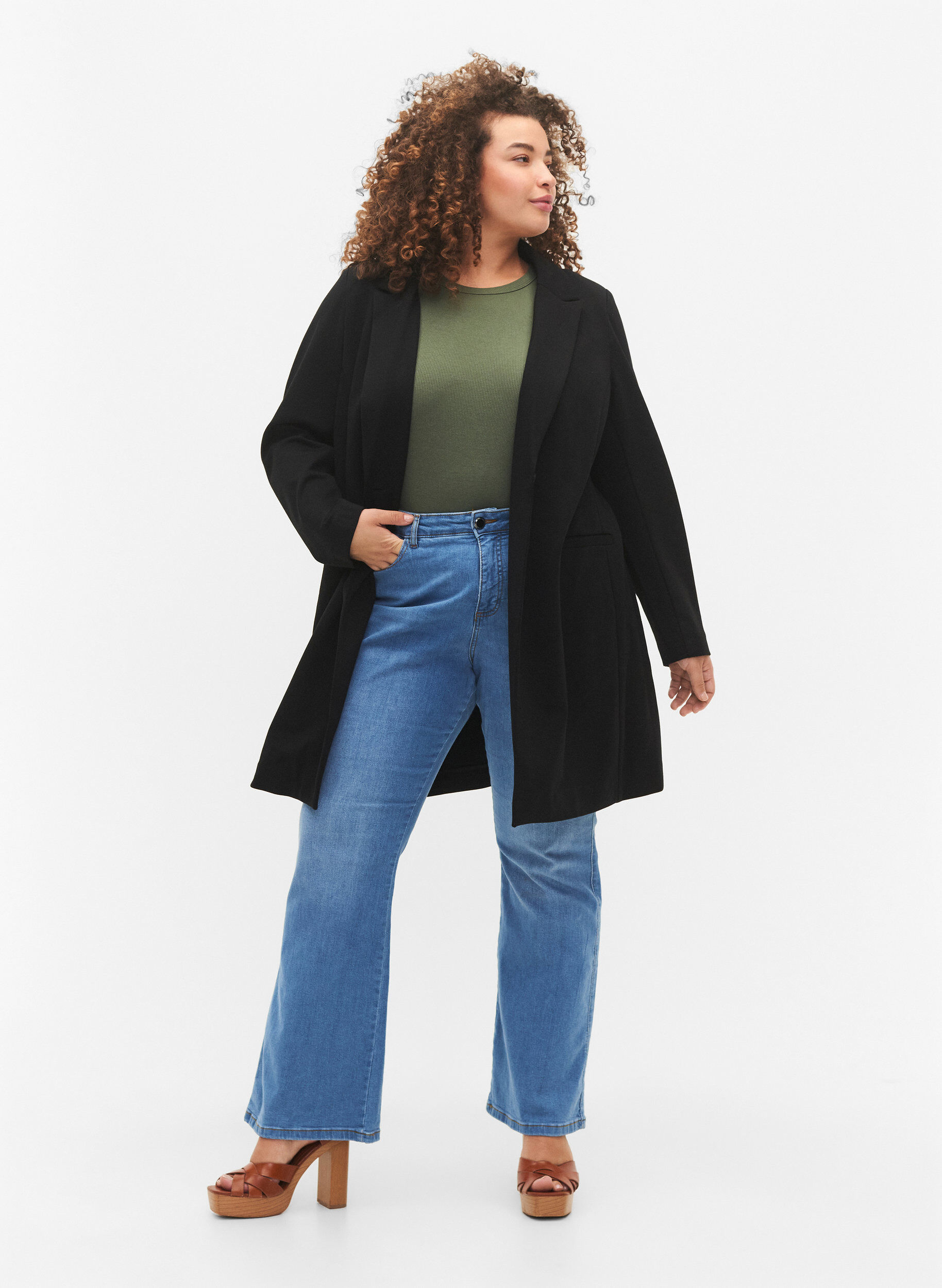 Zizzi L&aring;ng blazer, Black, Model image number 3