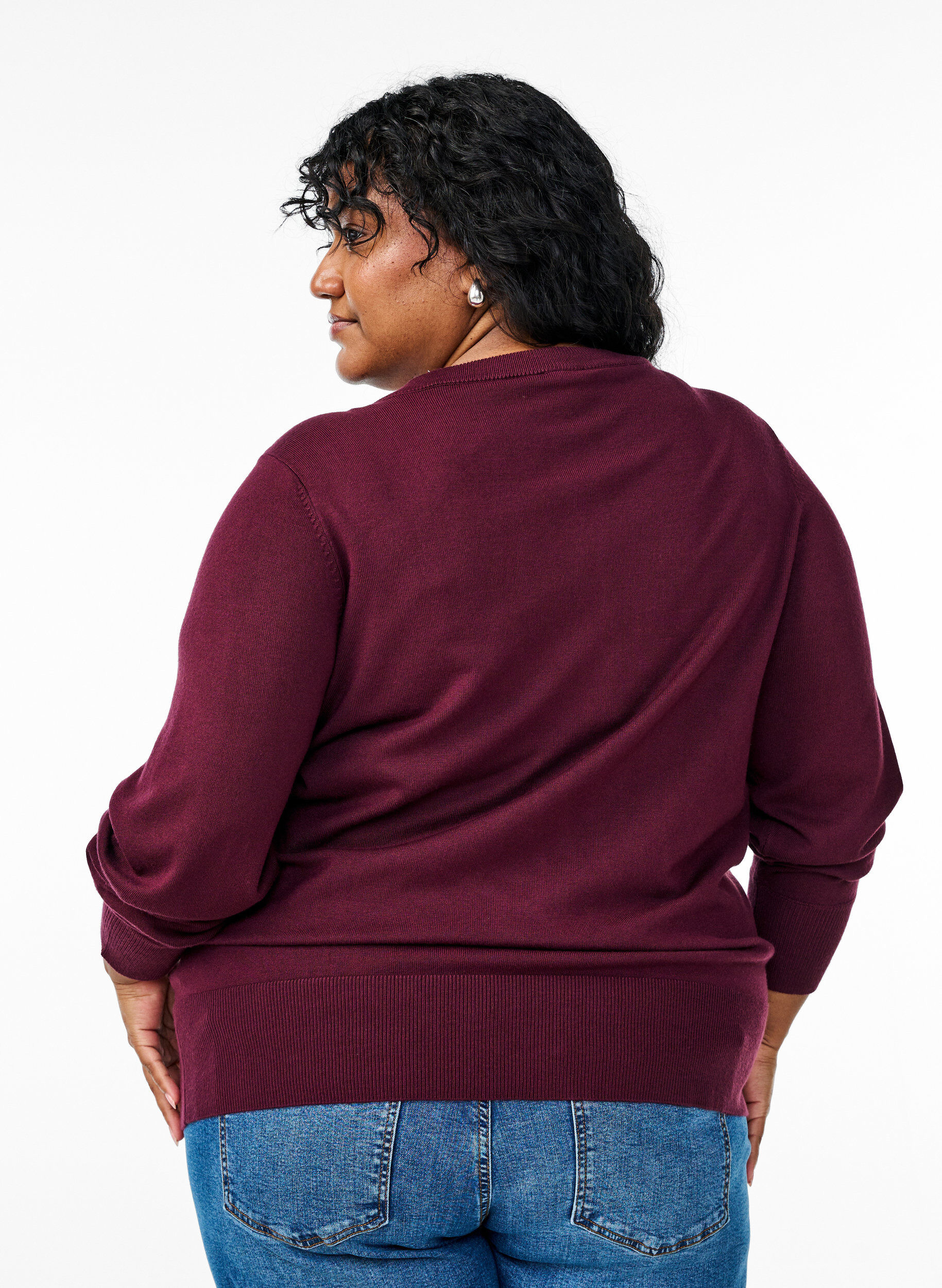 Zizzi Stickad kofta med rund halsringning och knappar, R&ouml;d, Model image number 2