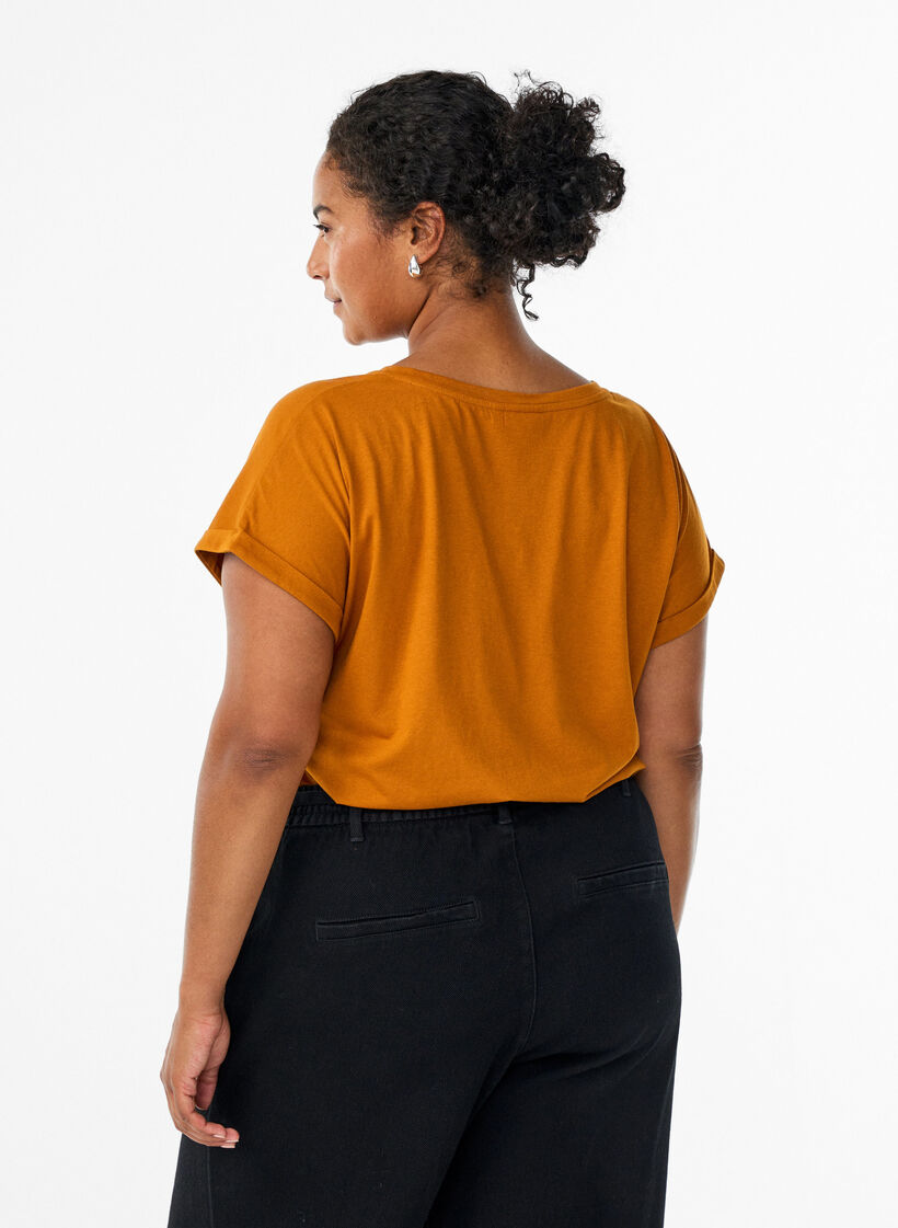 Kort&auml;rmad t-shirt i bomullsblandning, Orange, Model image number 2