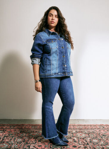 Ellen bootcut jeans med rå kant, Blue denim, Image image number 0