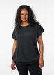 Blus i jersey med texturerade r&auml;nder och smock i nederkanten, Svart, Model image number 0