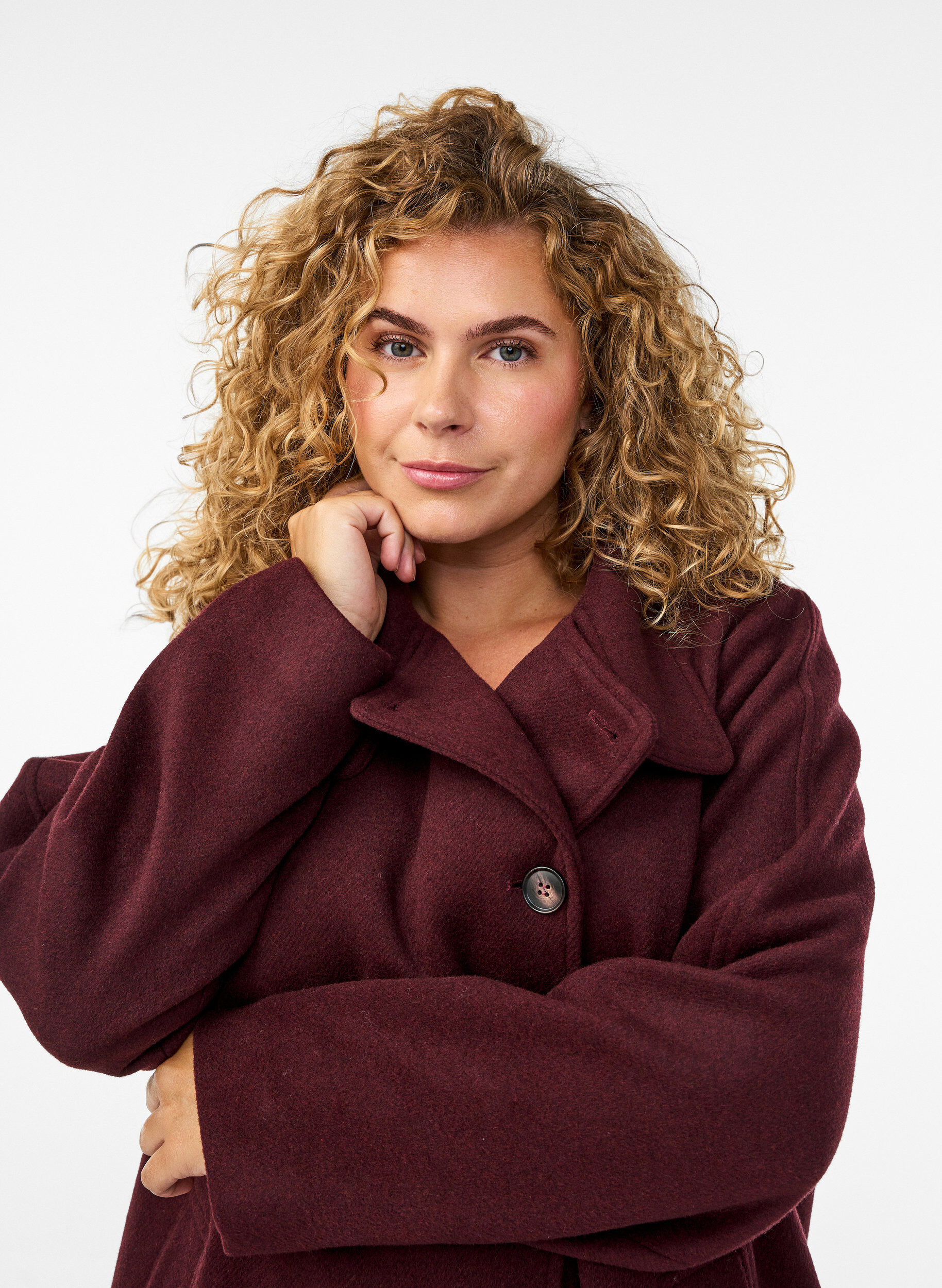 Zizzi Kappa i ull med st&aring;krage, R&ouml;d, Model image number 3