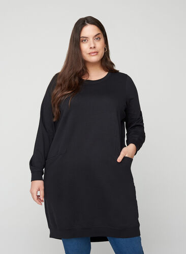 Sweatshirtklänning med långa ärmar, Black, Model image number 0