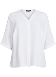 Skjortblus med v-ringning och 3/4-&auml;rm, Vanilla