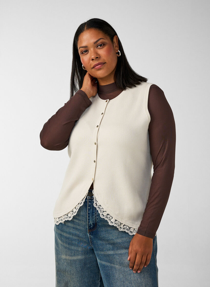 Stickad v&auml;st med spetskant, Vanilla, Model image number 0