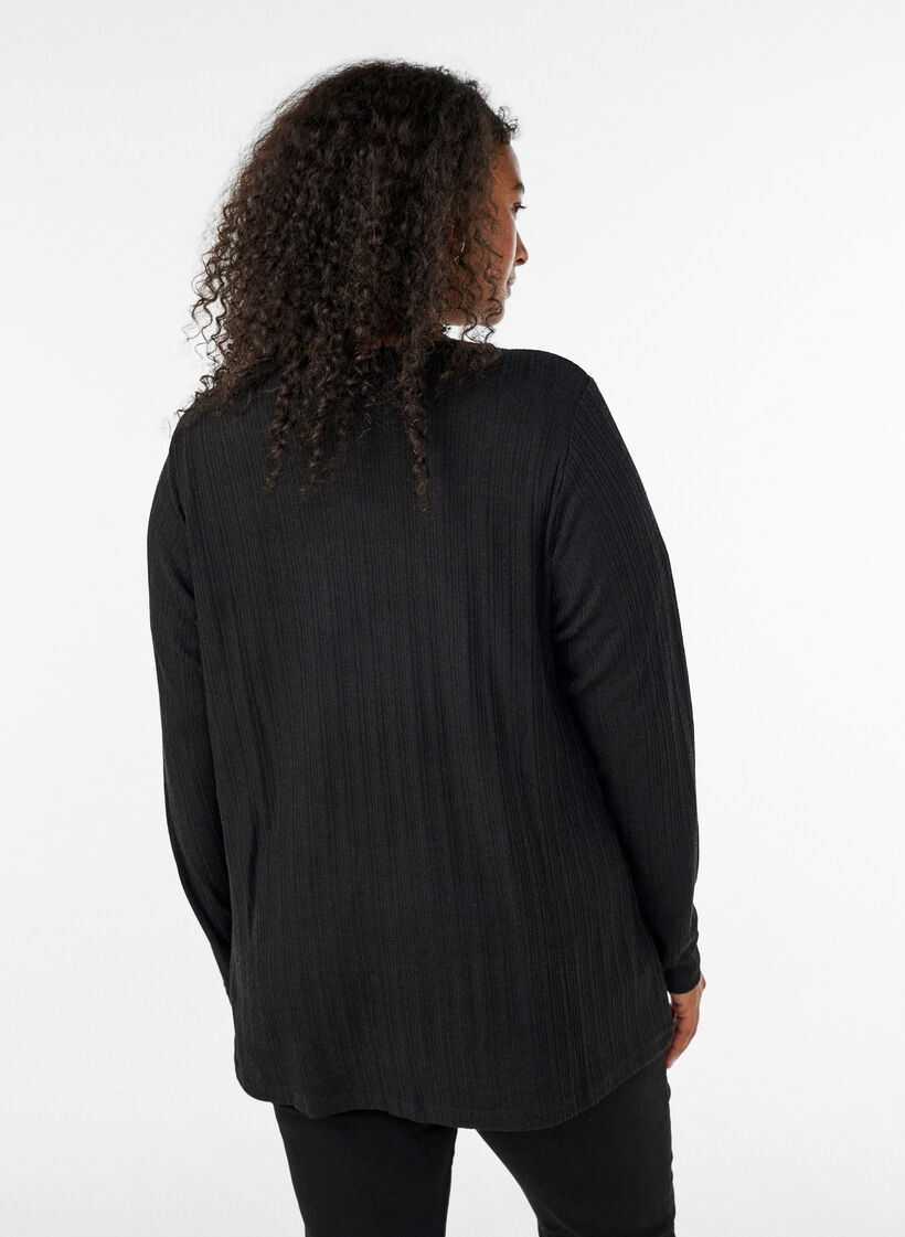&Ouml;ppen kofta i strukturerad jersey, Svart, Model image number 2