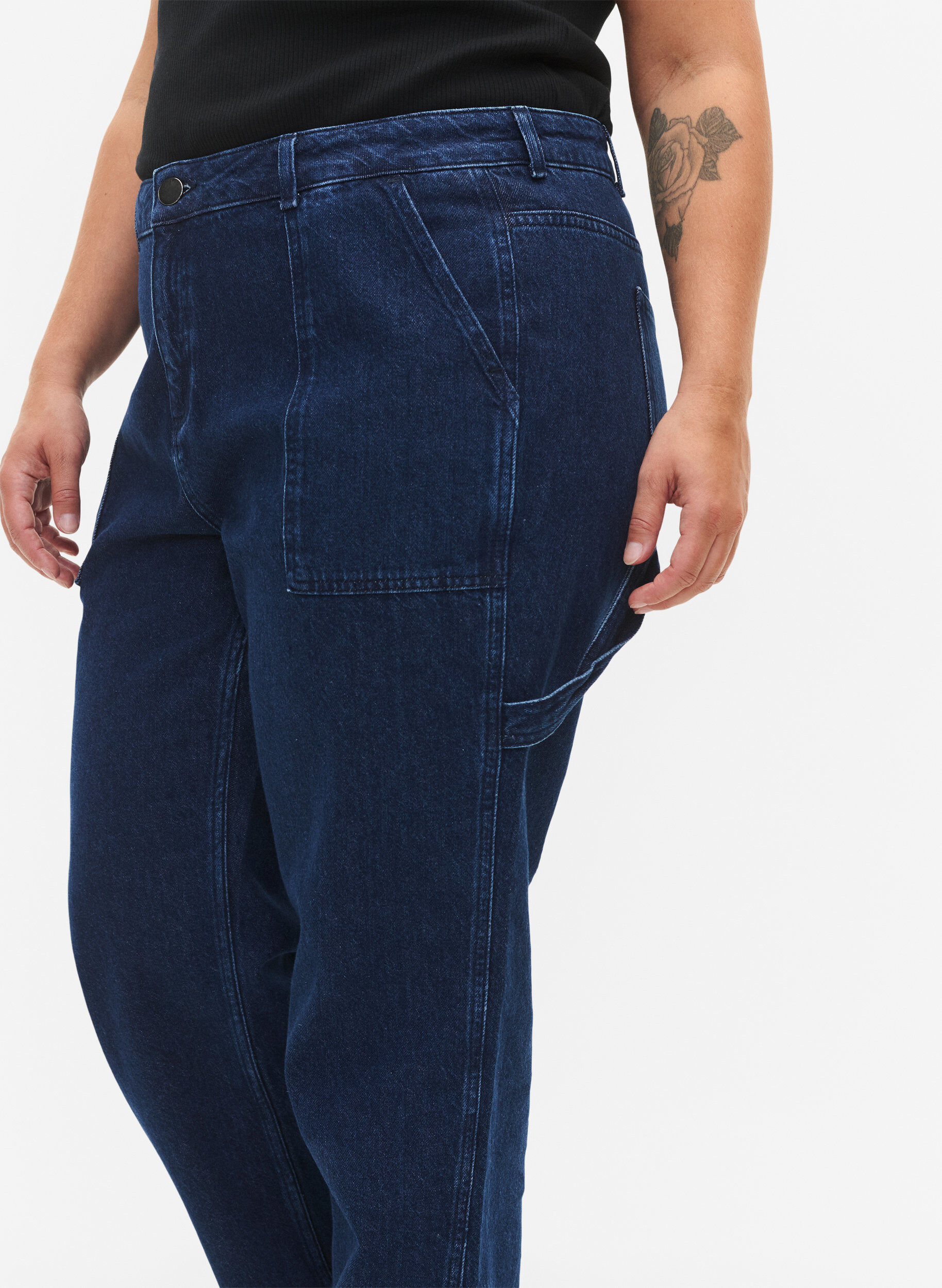 Zizzi Cargo Jeans med rak passform, Dark blue, Model image number 3