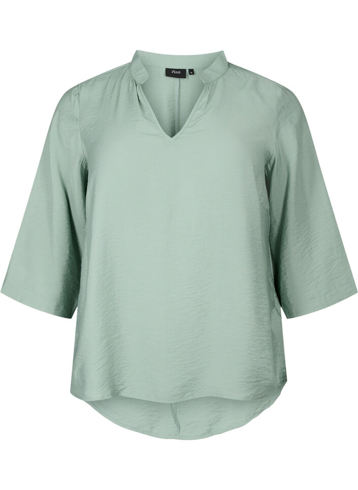 Solid färg blus med 3/4 ärmar, Chinois Green, Packshot image number 0