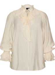 Blus i viskos med volanger och l&aring;nga &auml;rmar, Vanilla