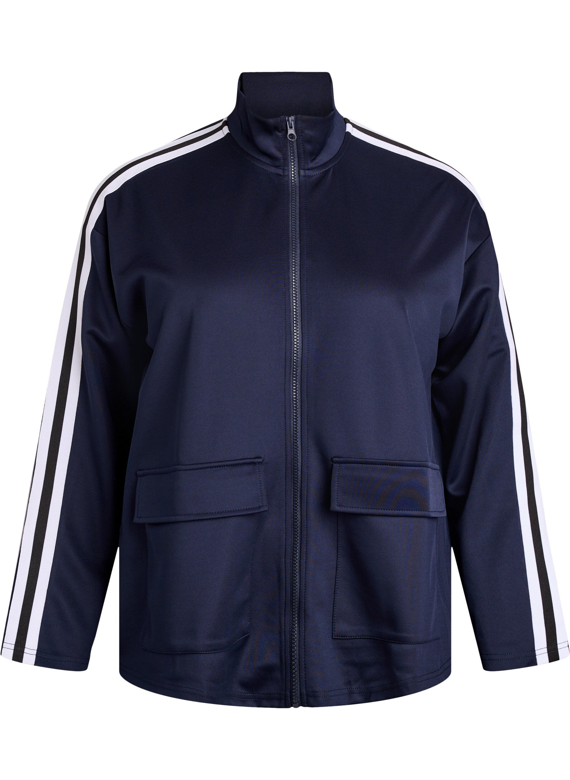 Tr&auml;ningsjacka med r&auml;nder och fickor