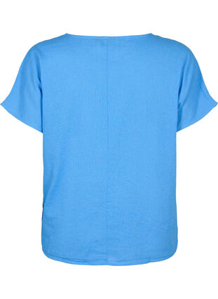 Kortärmad blus i bomullsmix med linne, Ultramarine, Packshot image number 1