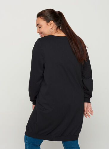 Klänning i sweatshirtmaterial med nitar, Black, Model image number 1
