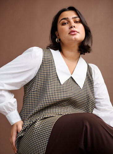 Långärmad skjorttunika i mönster med stor krage, Houdsthooth, Image image number 0