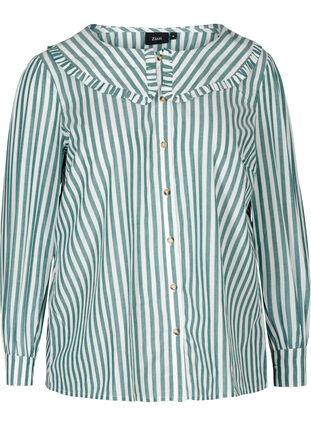 Randig skjorta i bomull, Green Stripe , Packshot image number 0