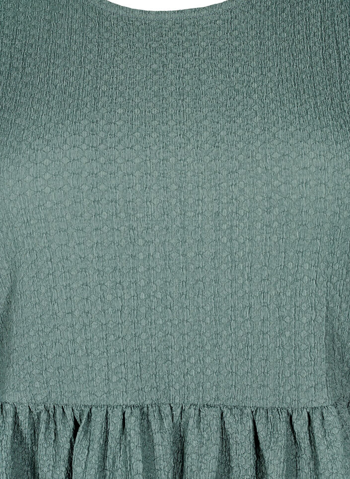 FLASH - Kort klänning med struktur och 3/4-ärmar, Balsam Green, Packshot image number 2