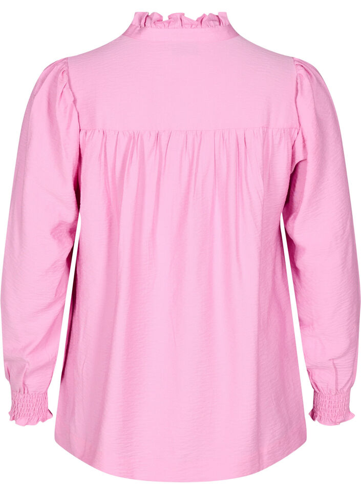 Blus med volangkrage, Rosa, Packshot image number 1